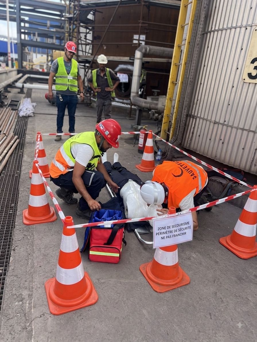 Exercice de simulation de secours en zone confinée